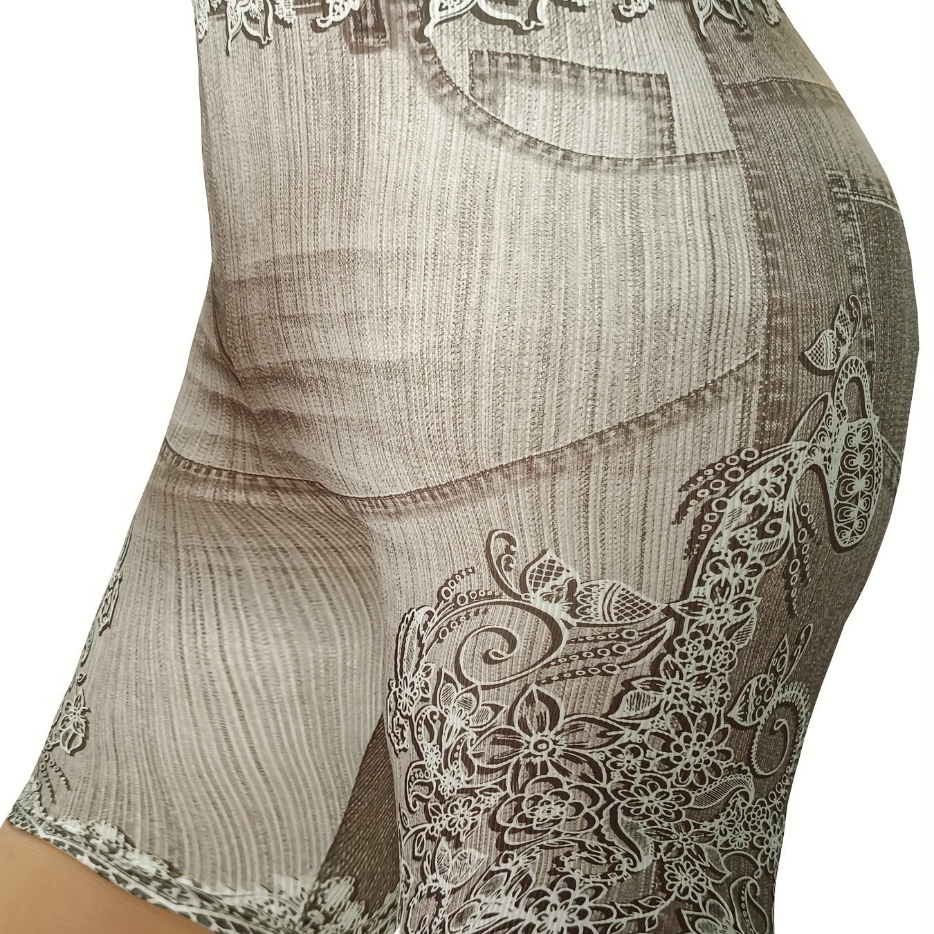 Denim & Floral Print High Rise Skinny Shorts