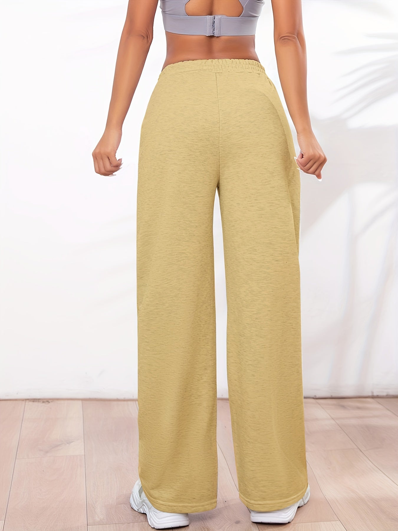 Solid Straight Leg Pants Casual Elastic Waist Women's Clothing