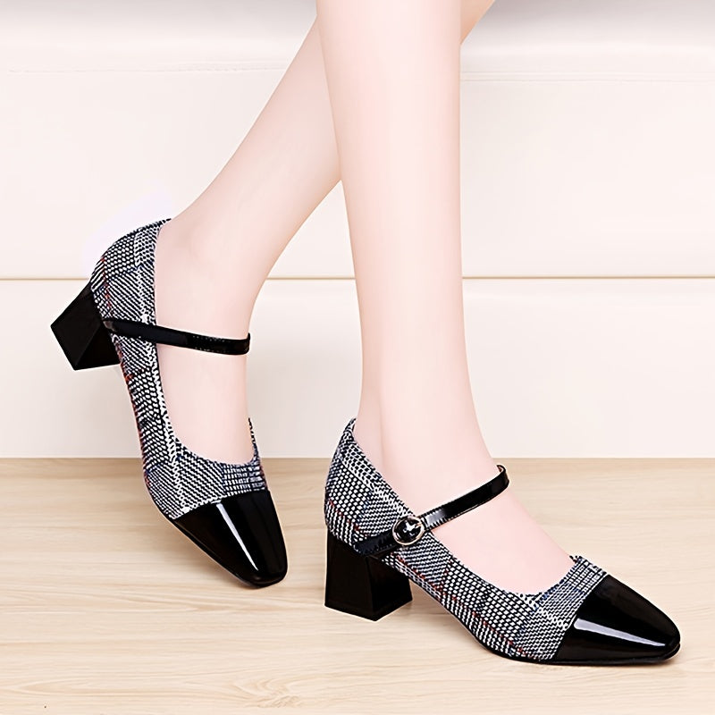 Women's Chunky Heel Buckle Strap Square Toe Shoes