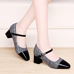 Women's Chunky Heel Buckle Strap Square Toe Shoes
