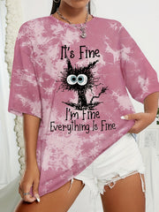 Tie Dye Funny Cat Pattern Casual Sports T-shirts Women's Clothing