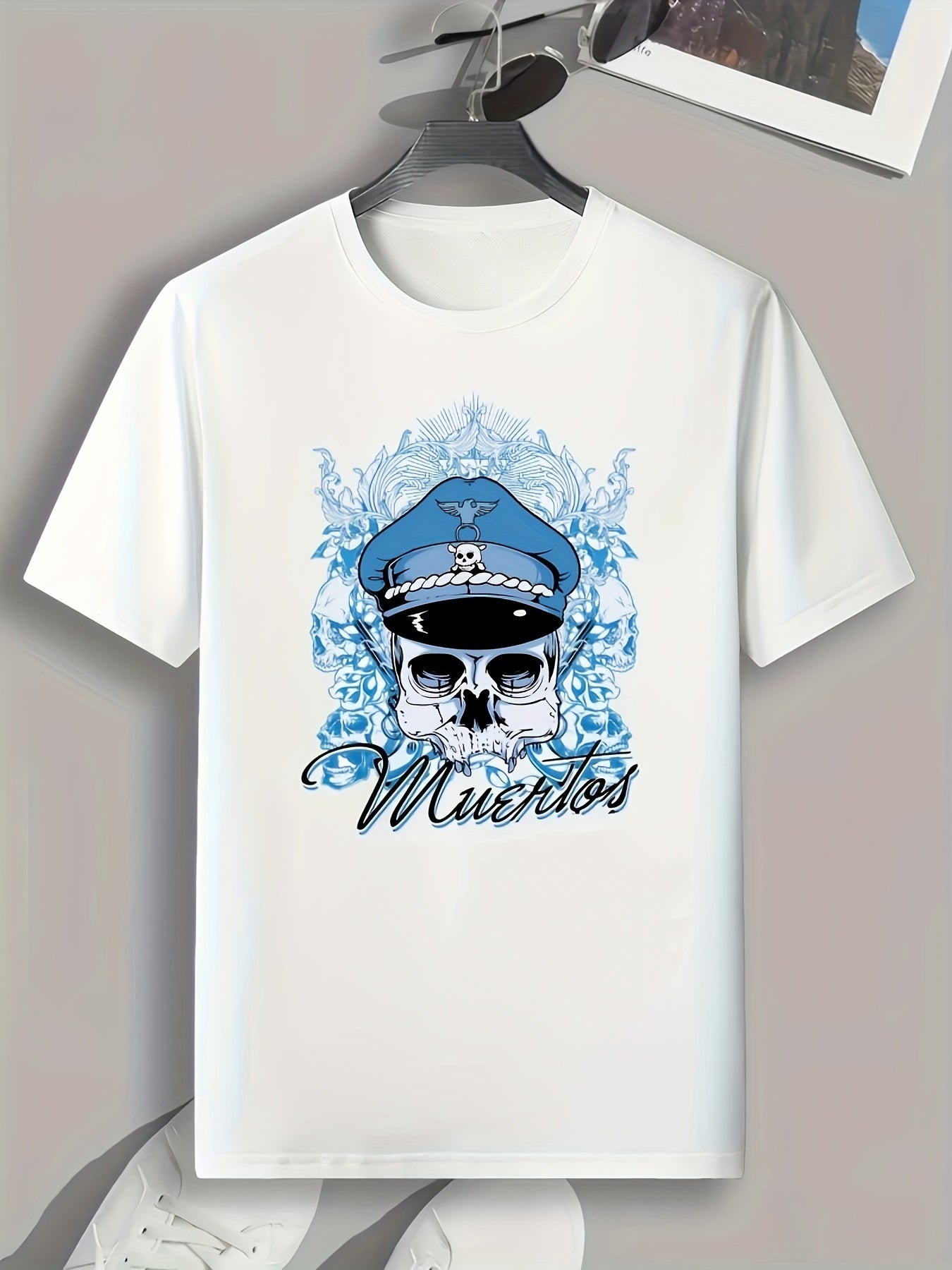 Skull Pattern Print Men's Comfy Sports T-shirt Graphic Tee for Fitness