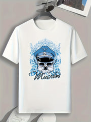 Skull Pattern Print Men's Comfy Sports T-shirt Graphic Tee for Fitness