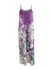 Boho Floral Print Spaghetti Jumpsuit Loose Wide Leg