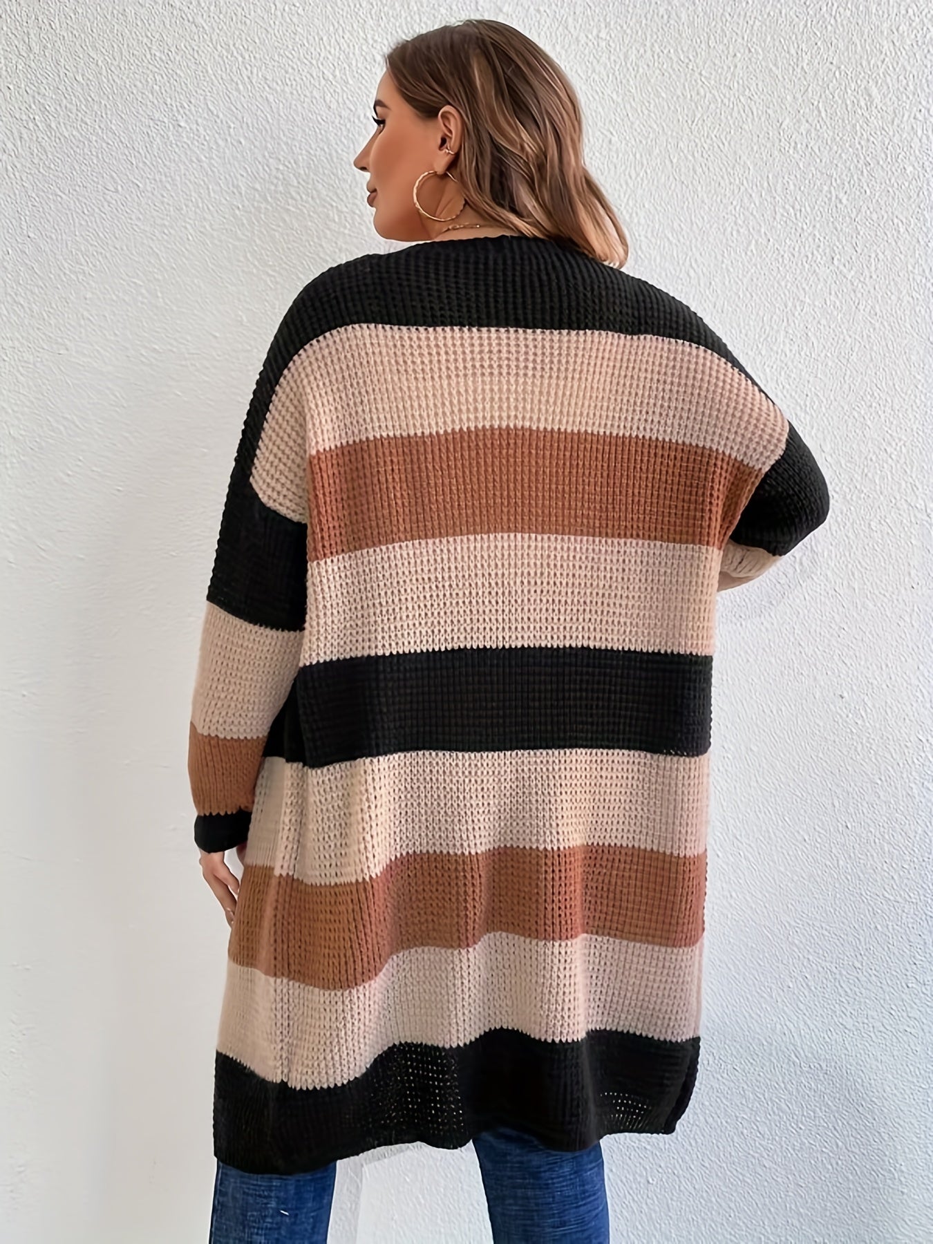 Colorblock Long Sleeve Open Front Cardigan