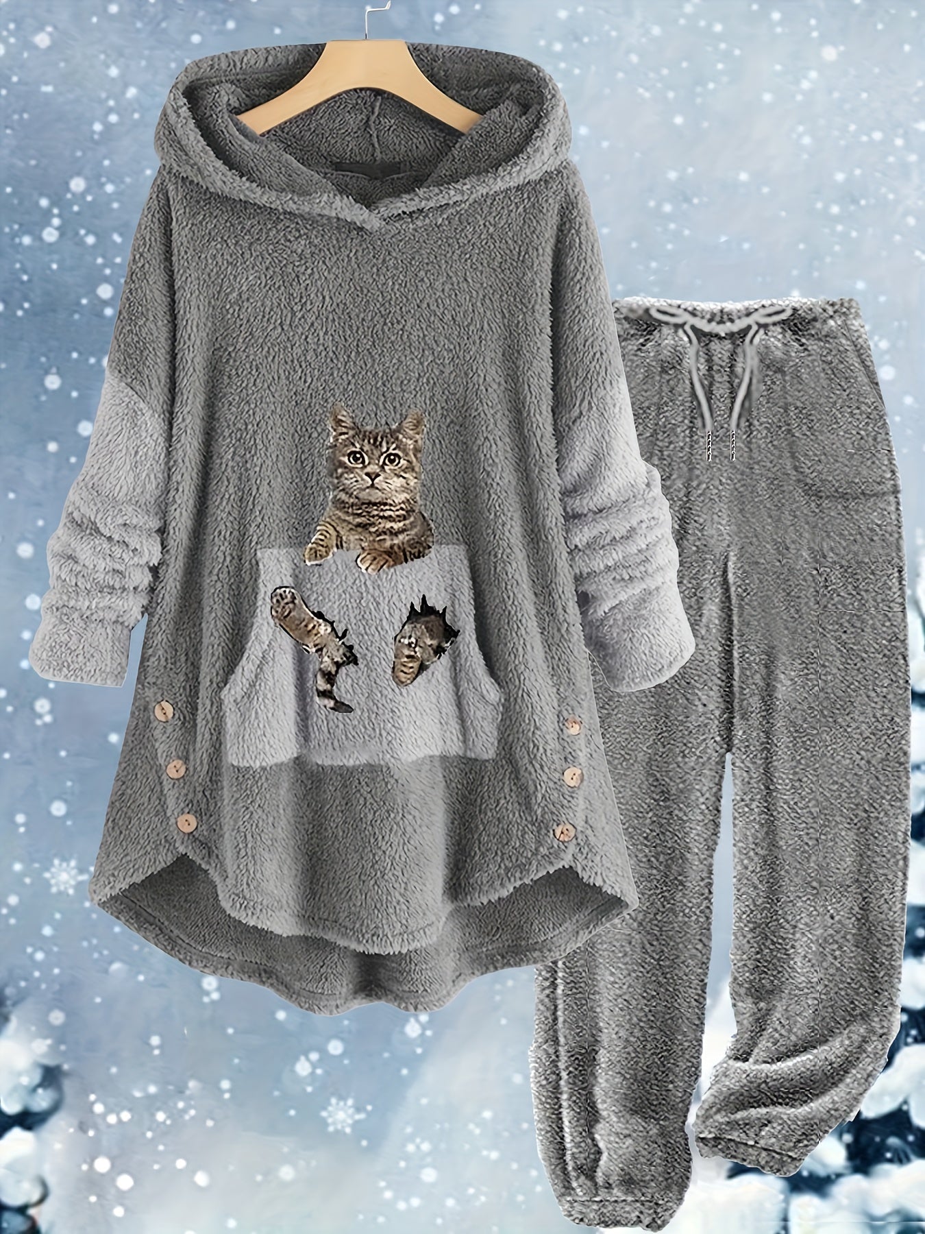 Cat Print Fleece 2 Piece Set
