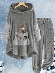 Cat Print Fleece 2 Piece Set