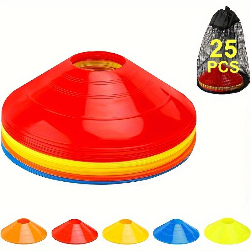 25 Agility Soccer Cones w/ Carry Bag - Indoor & Outdoor Games