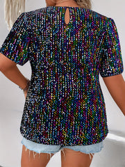 Colorful Sequin Puff Sleeve Party Blouse