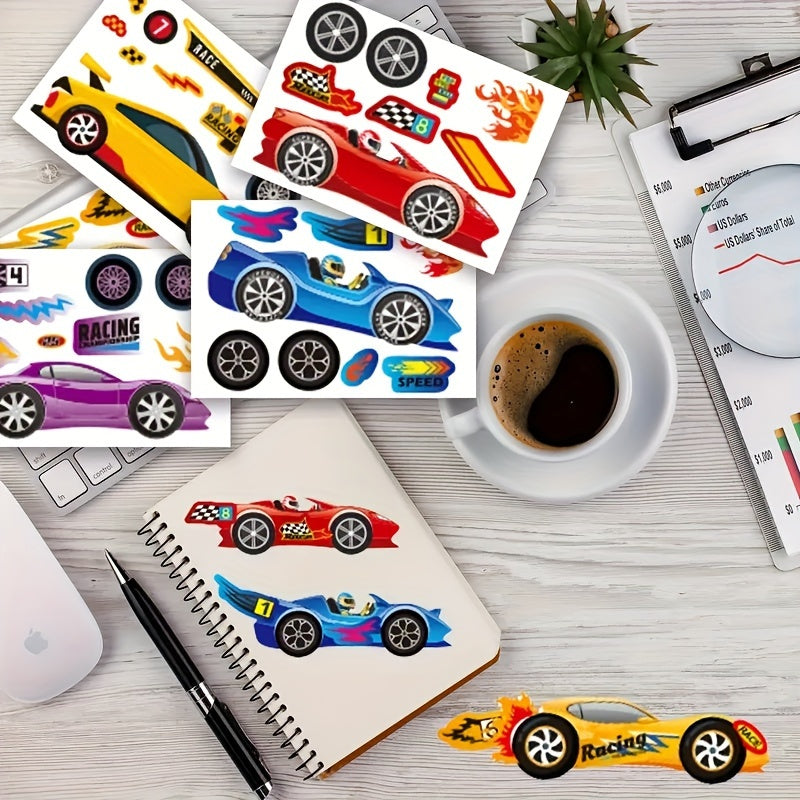 8pcs Racing Stickers Cartoon Car Self-adhesive Puzzle Party Stickers