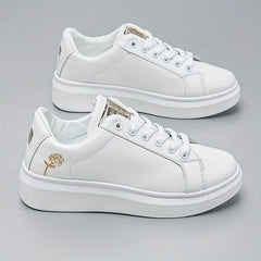 Women's Rose Pattern Skate Shoes Lace Up Thick Sole Flat Shoes