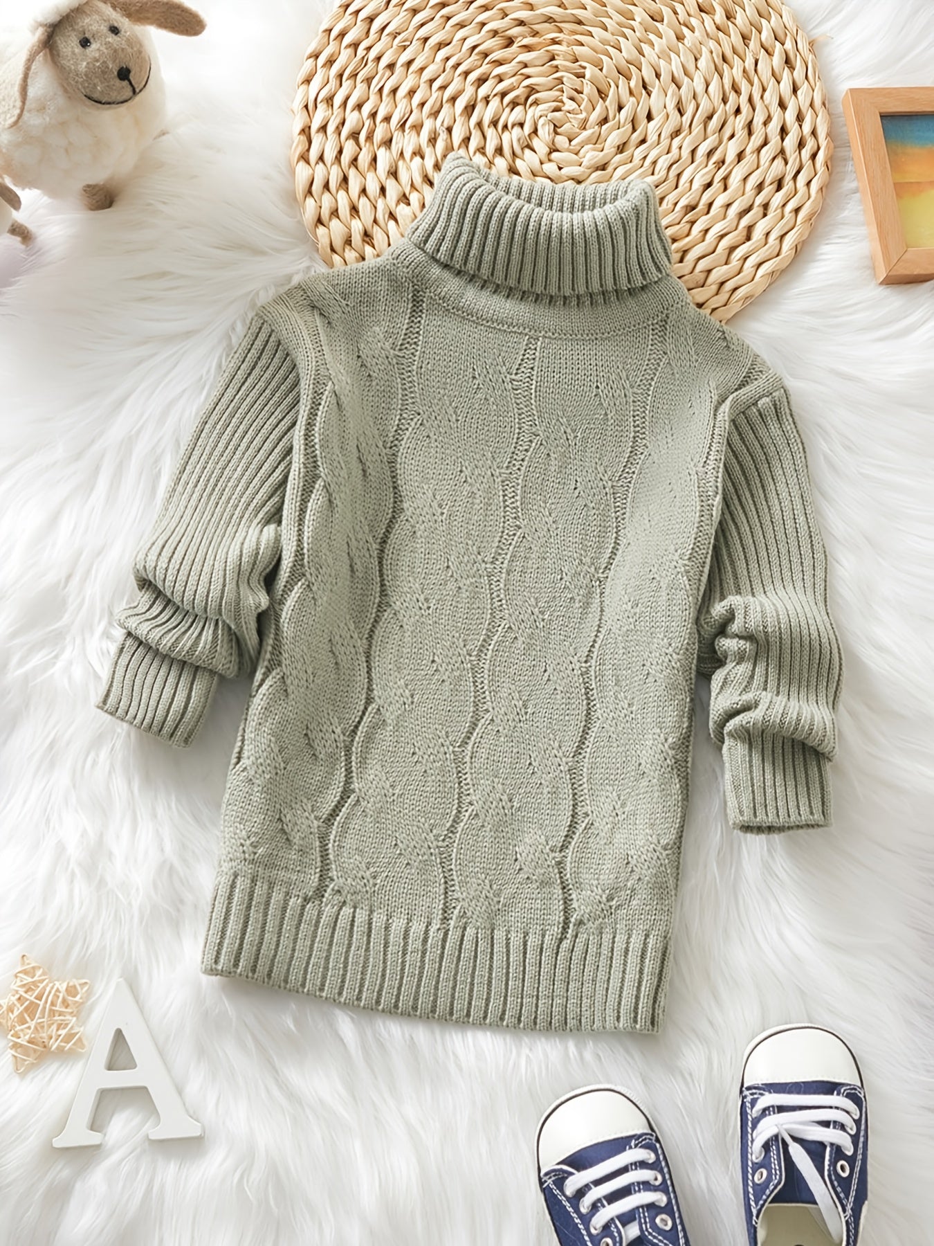 Boys Twisted Sweater Turtleneck Long Sleeve Stretch Warm Knit Pullover