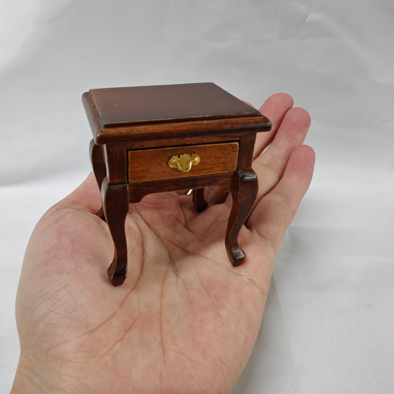 1:12 Scale Vintage Bedside Table with Retro Radio & Golden Accents