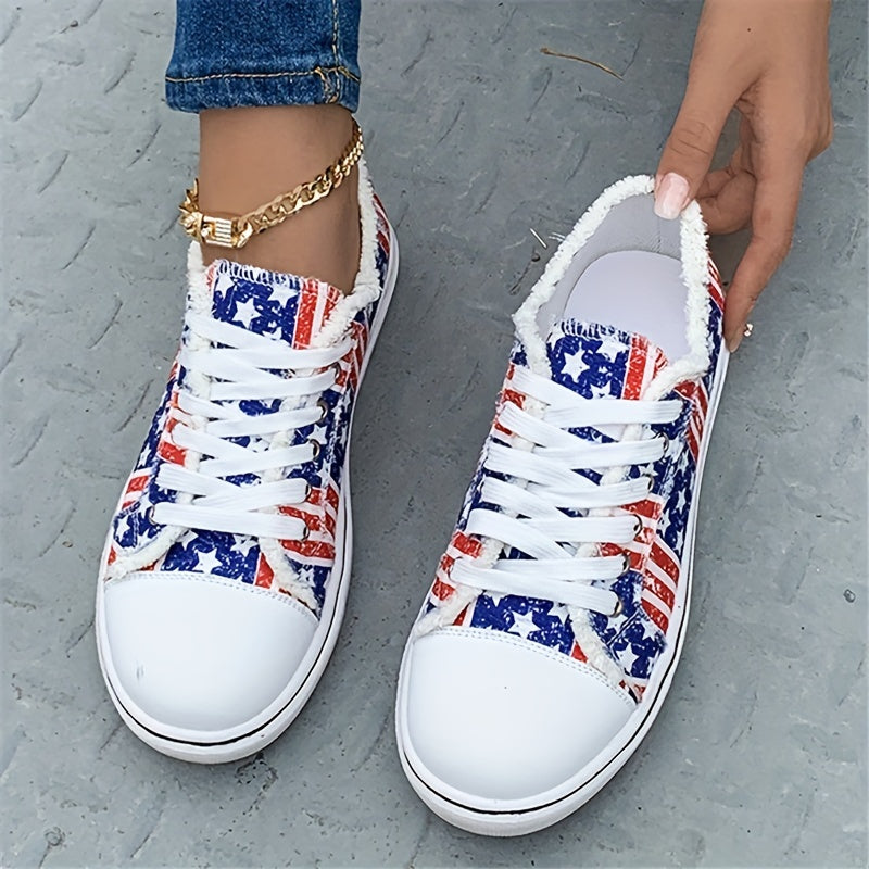 Women's Star Pattern Canvas Sneakers Striped Low Top Shoes