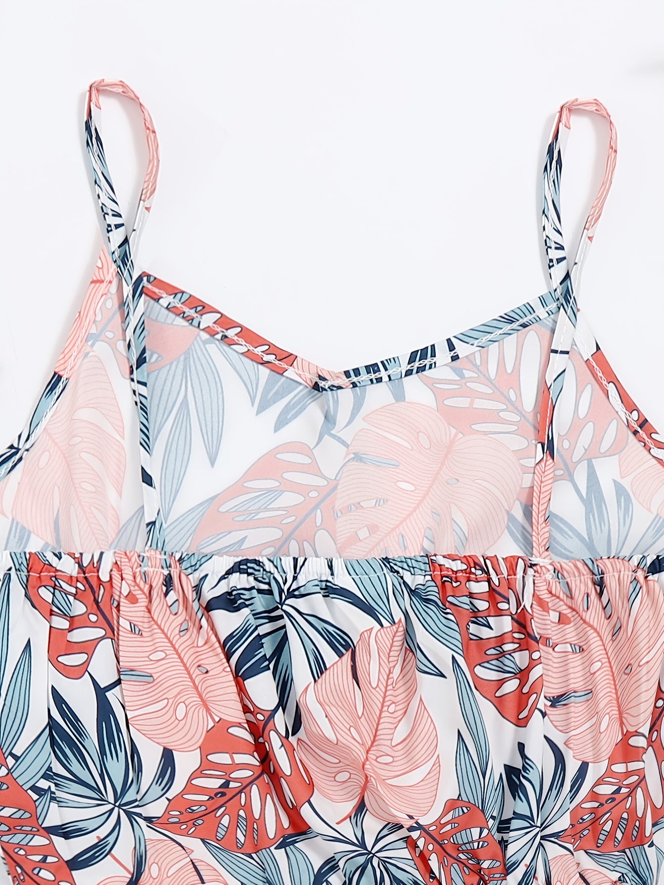 Girls Tropical Leaves V-neck Cami Dress for Party Holiday