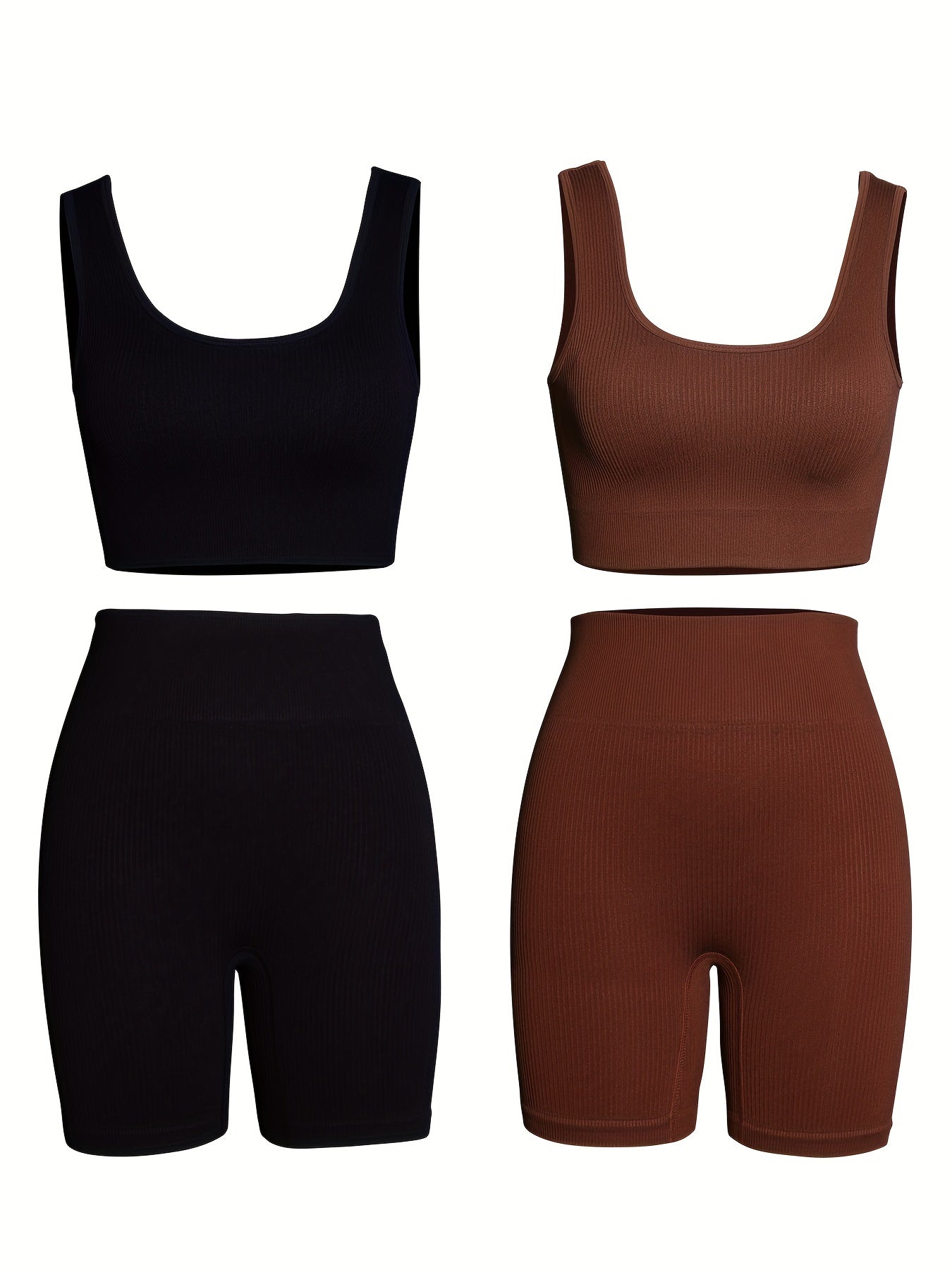 4pcs Women's Seamless Backless Tank Sport Bra & High Waist Shorts Set