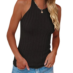 Ribbed Tank Top Crew Neck Sleeveless Summer Top