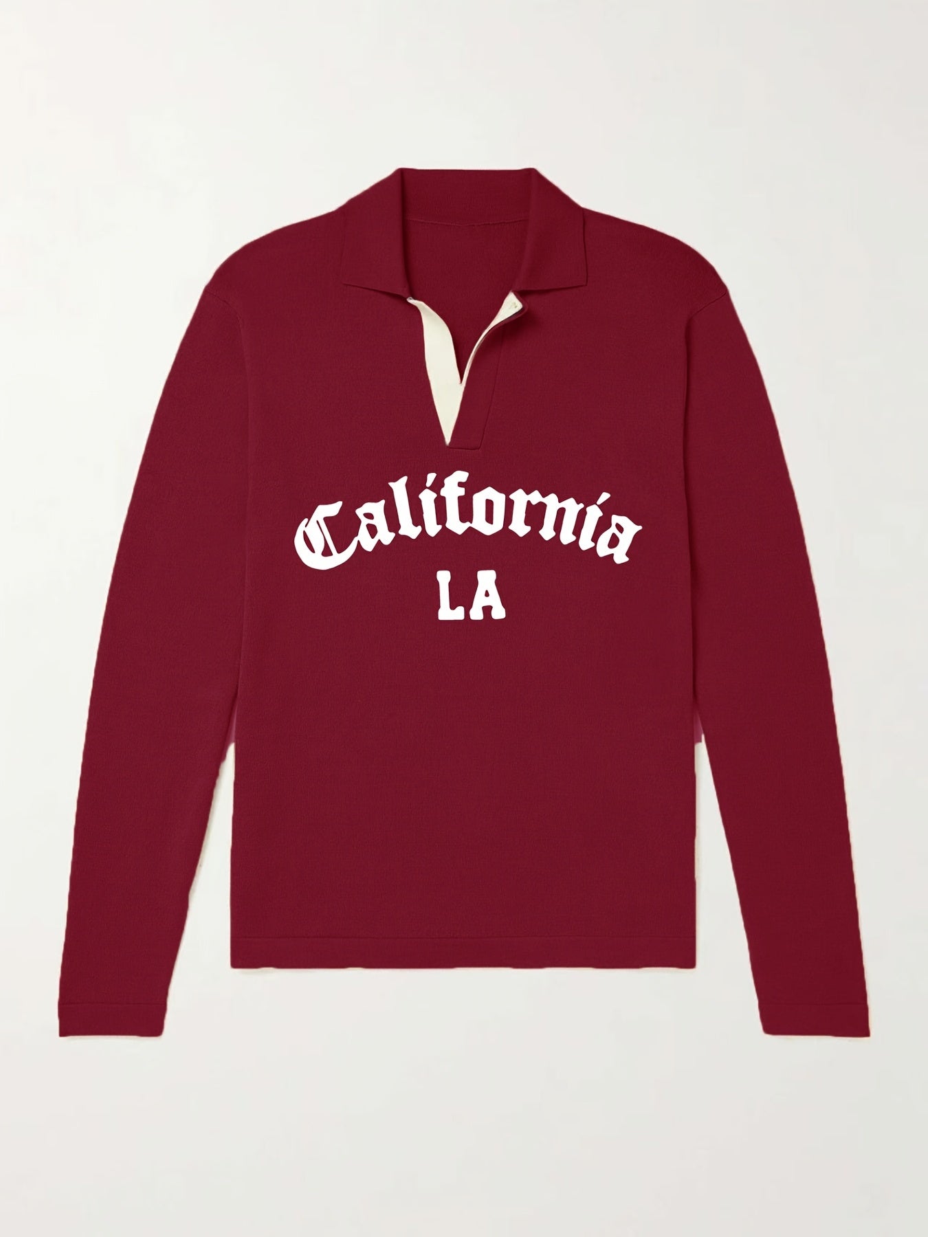 California LA City Print Knit Polo Shirt Men's Stretch V Neck Sweater