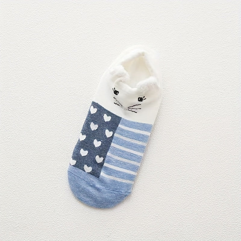 10 Pairs Cartoon Animal Print Socks Women's Low Cut Ankle Stockings