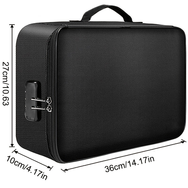 Fireproof 3-Layer Document Bag With Lock & Water Resistant Zipper
