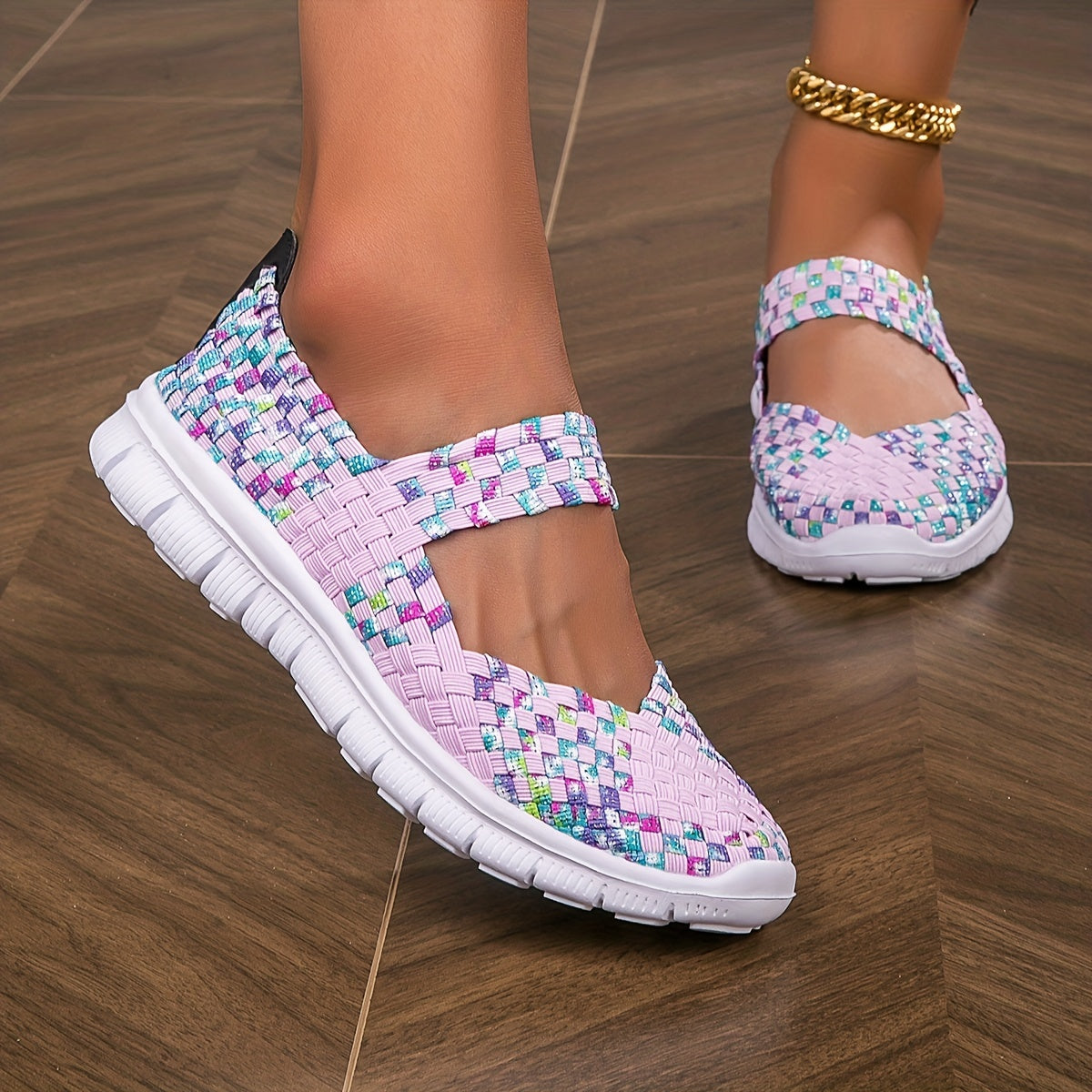 Women's Braided Walking Shoes Breathable Slip On Casual Knitted Shoes