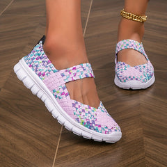 Women's Braided Walking Shoes Breathable Slip On Casual Knitted Shoes