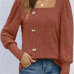 Plus Size Solid Square Neck Jumper Long Sleeve Casual Sweater
