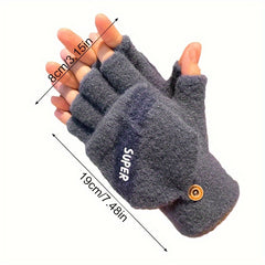 Winter Men's Half Fingerless Flip Gloves Plus Velvet Thick Gloves