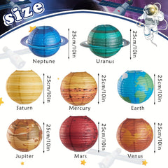 8pcs Outer Space Party Decorations - Hanging Planet Paper Lanterns