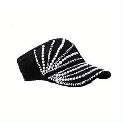 Rhinestone Faux Pearl Summer Visor Solid Sun Hat