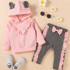 Girls Ruffled Pullover & Bow Trousers Set