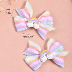 2pcs Cartoon Rainbow Bow Hair Clips for Girls