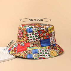 Boho Sunflower Print Bucket Hat Vintage Y2K Basin Hat Classic Lightweight