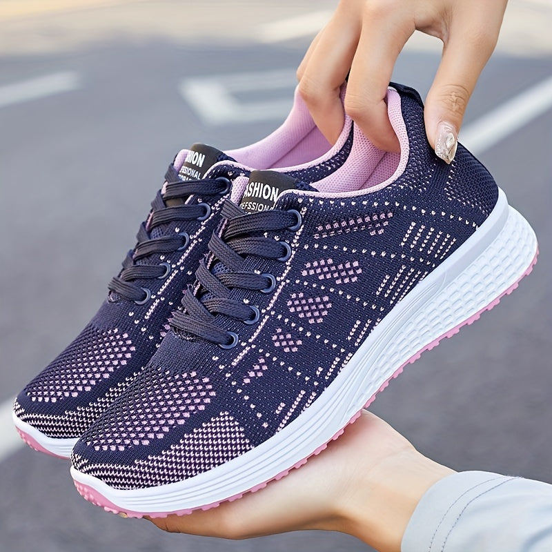 Women's Breathable Woven Sneakers Casual Lace Up Outdoor Shoes