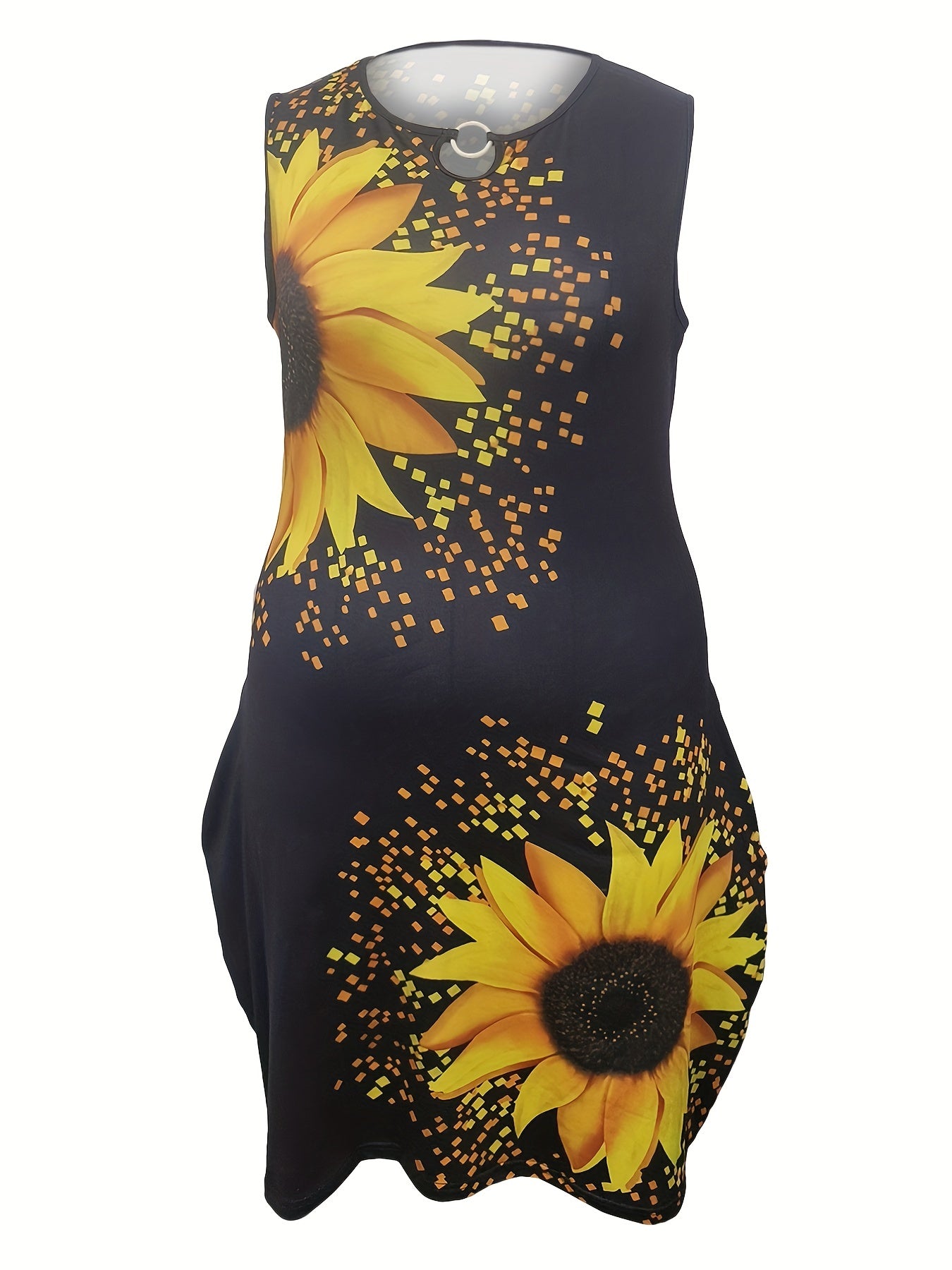 Women's Plus Sunflower Print Tank Dress, Medium Stretch