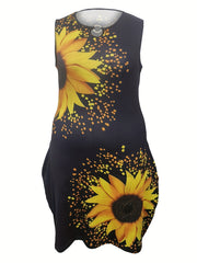 Women's Plus Sunflower Print Tank Dress, Medium Stretch