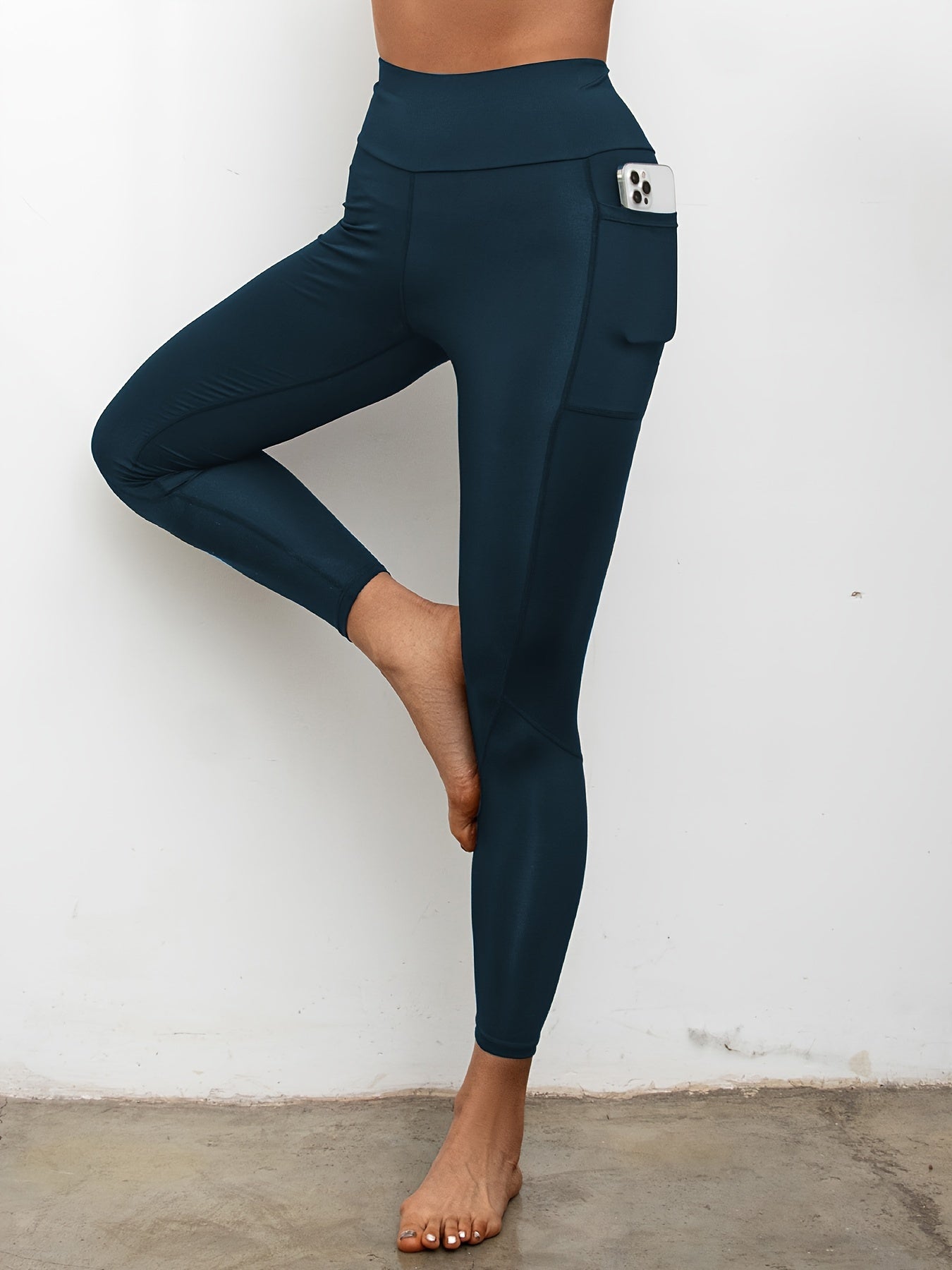 High Waisted Workout Leggings Solid Color Yoga Gym Tight Pants with Pocket