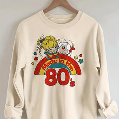 80s Cartoon Print Sweatshirt Long Sleeve Crew Neck Casual Sweatshirt