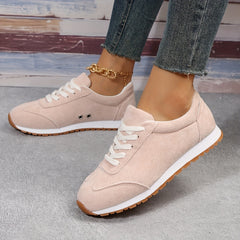Women's Solid Platform Sneakers Casual Lace Up Outdoor Shoes