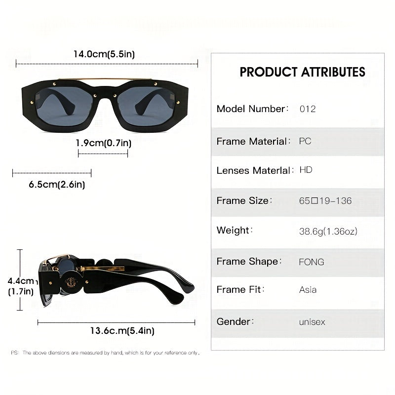 Small Frame Men's Sunglasses with Lion Head Decor