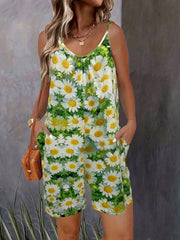 Daisy Spaghetti Strap Jumpsuit Sleeveless Short Length Women's Clothing