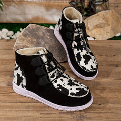 Dairy Cow Print Winter Fleece Lined Snow Boots - Warm & Anti-Slip