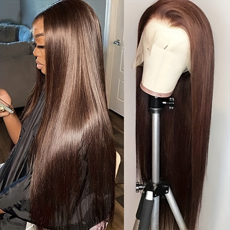 Chocolate Brown Straight 4x4 Lace Frontal Human Hair Wig