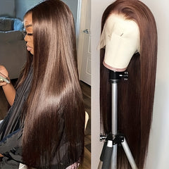 Chocolate Brown Straight 4x4 Lace Frontal Human Hair Wig