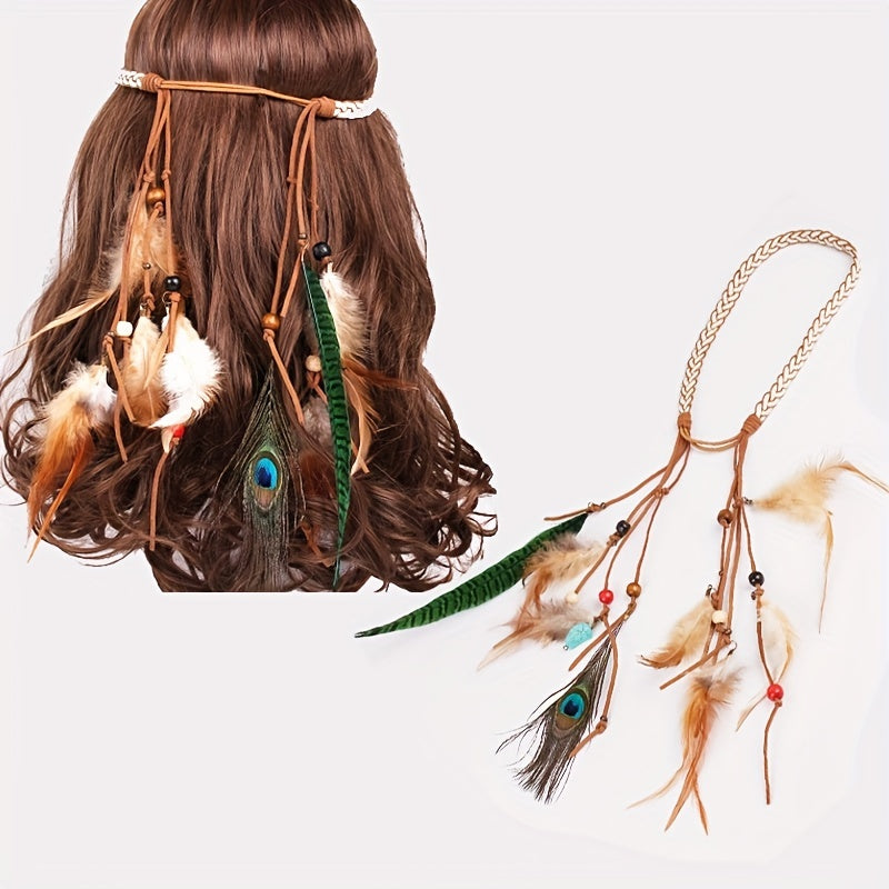 Peacock Feather Hair Band Western Style Hair Rope Indian Headband