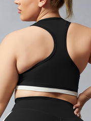Plus Size Sports Bra Women's Plus Contrast Binding Racer Back Wireless Soft Fit