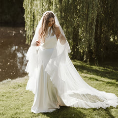 Bridal Veil Headpiece Layered Ruffled Edge Sheer Tulle Wedding Accessory