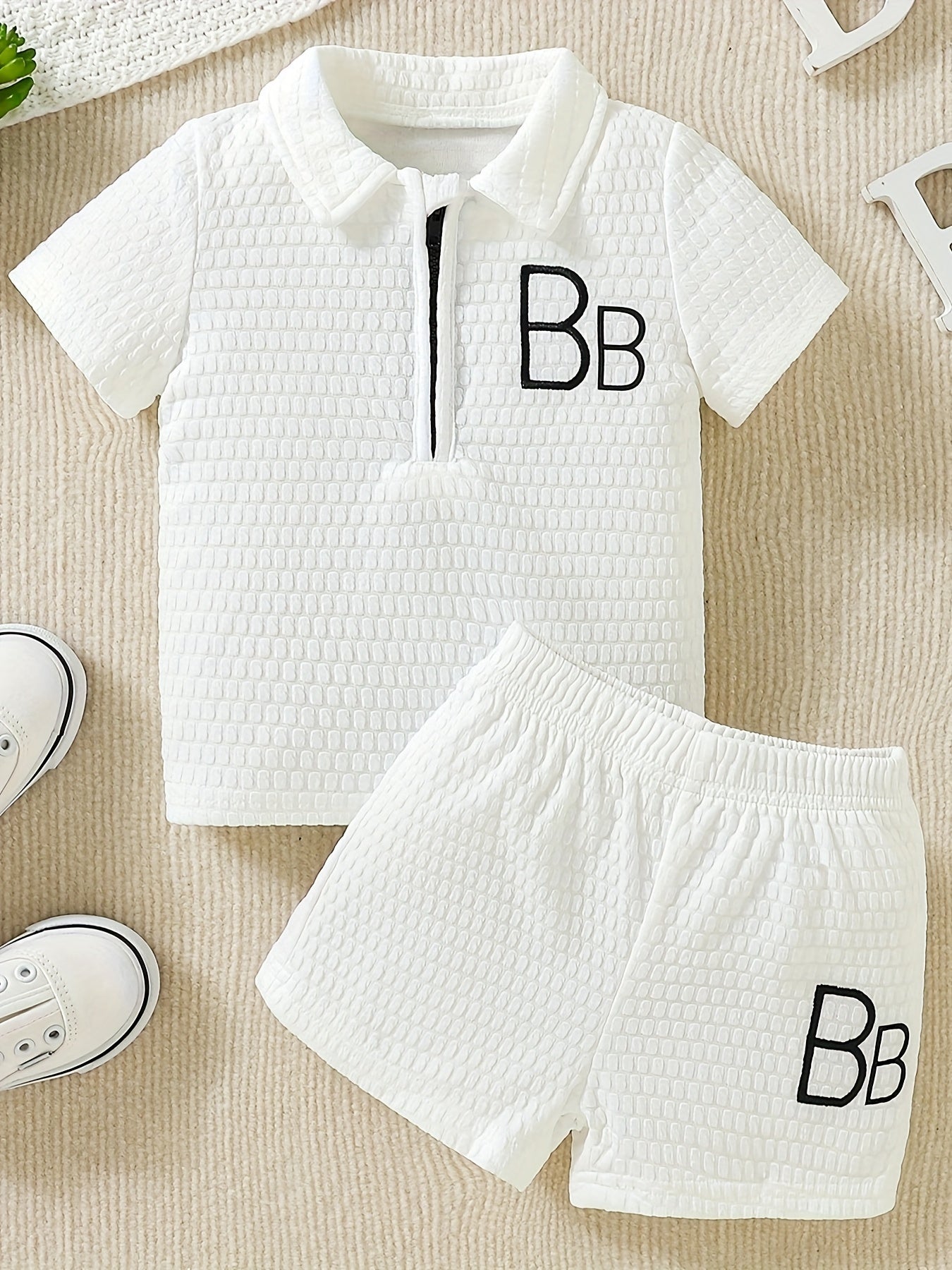 Toddler Boys Lapel Tee Top Shorts Set Comfortable Fabrics