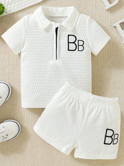 Toddler Boys Lapel Tee Top Shorts Set Comfortable Fabrics