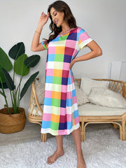 Rainbow Plaid Pajama Dress Comfy Nightwear